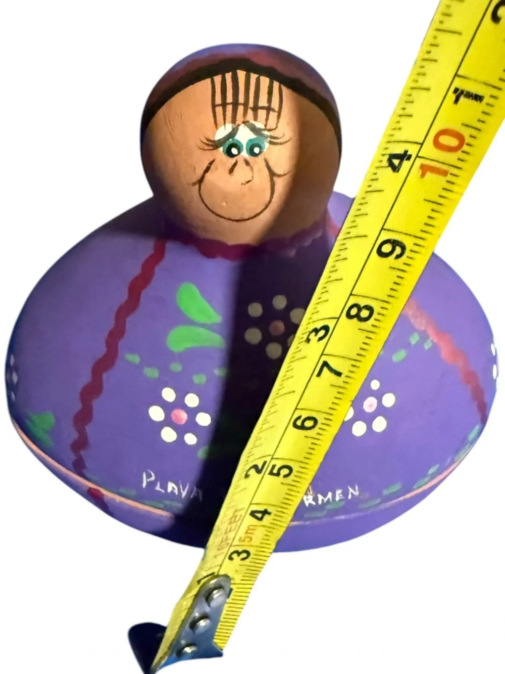 Hand-Painted Purple Mexican Ceramic Doll - Playa del Carmen